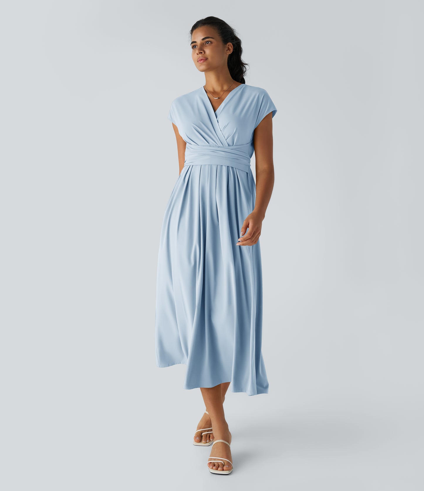 Women's Breezeful V-Neck Short Sleeve Quick-Dry Midi Dress with Pockets