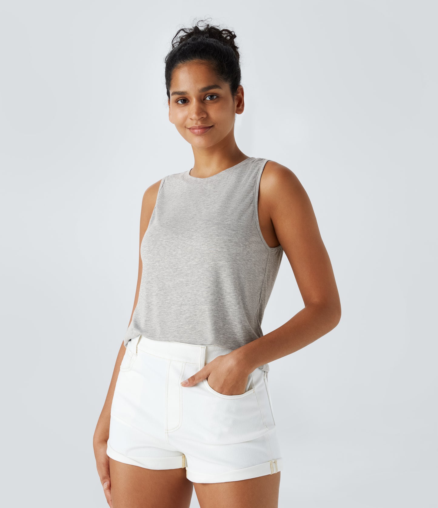 Women's Essential Ribbed Round Neck Casual Tank Top - Soft, Stretchy, Versatile