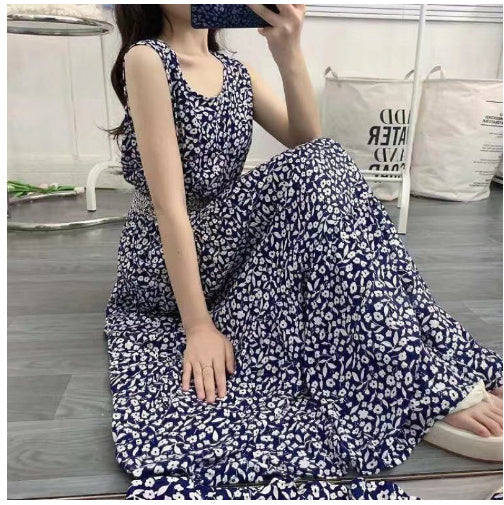 V-neck Dress Maxi Dress With Small Floral Strap