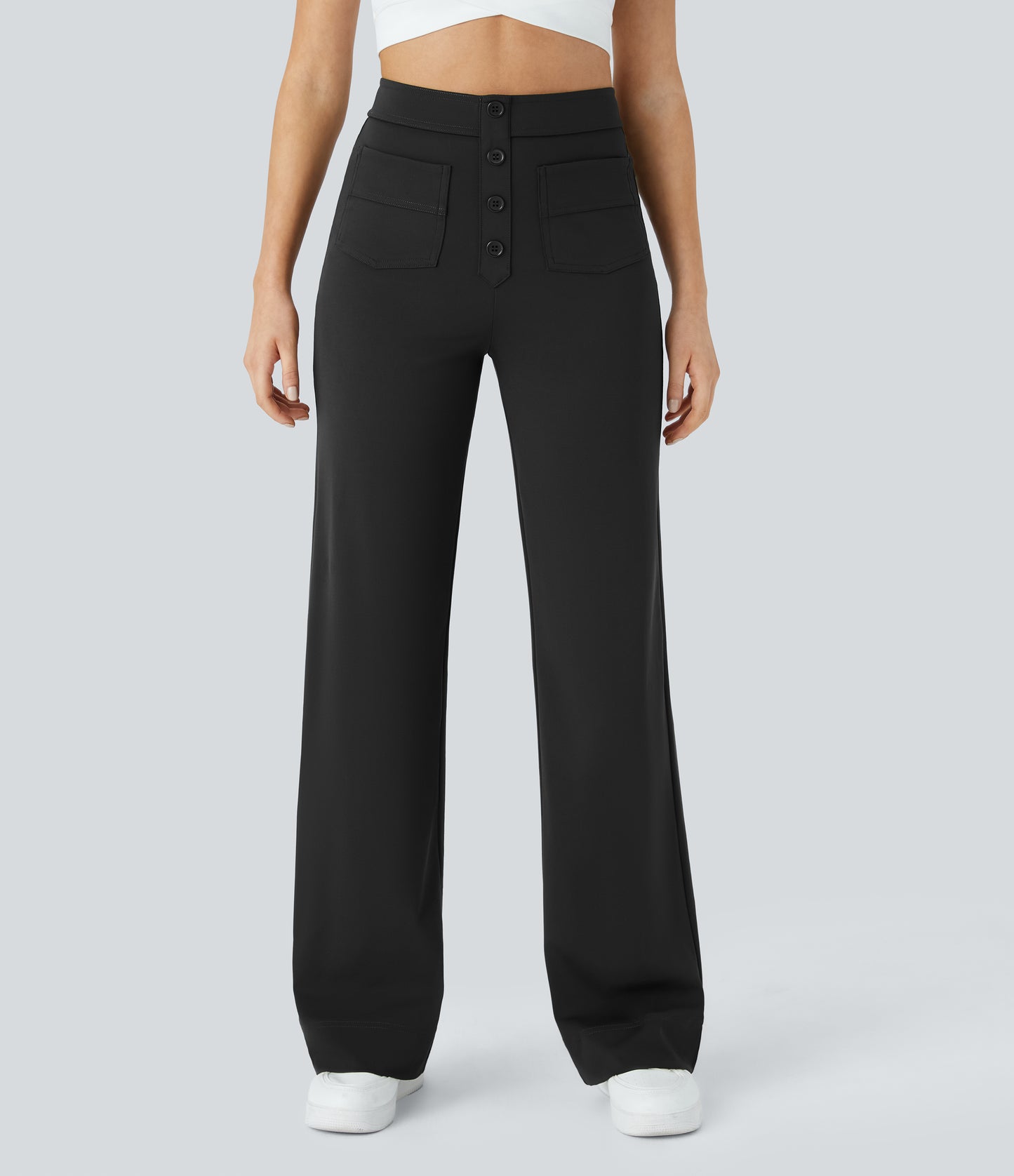 Halara High Waisted Button Straight Leg Casual Pants with Multiple Pockets