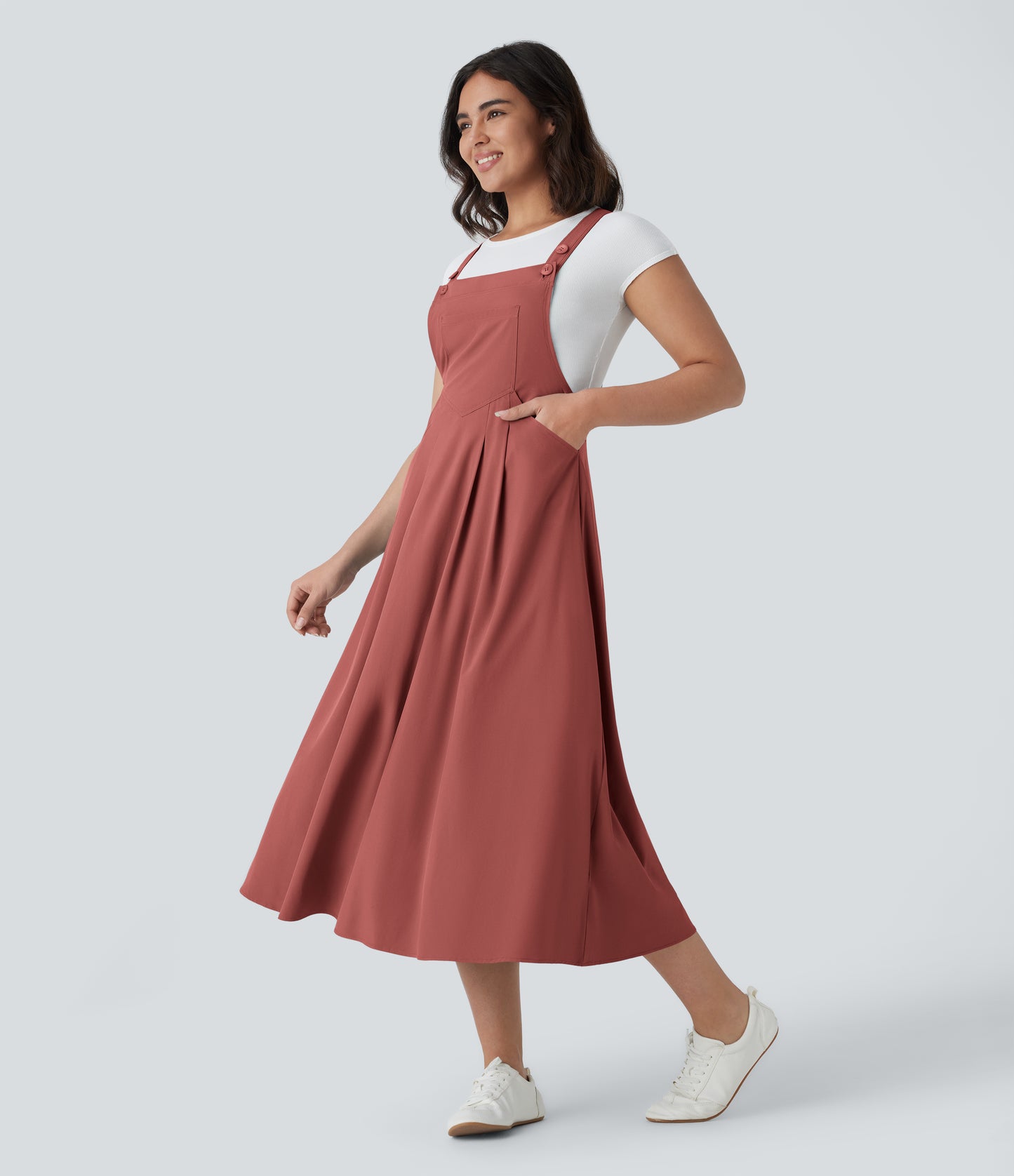 Breezeful™ Flowy Quick-Dry Midi Dress: Adjustable Straps, Multiple Pockets
