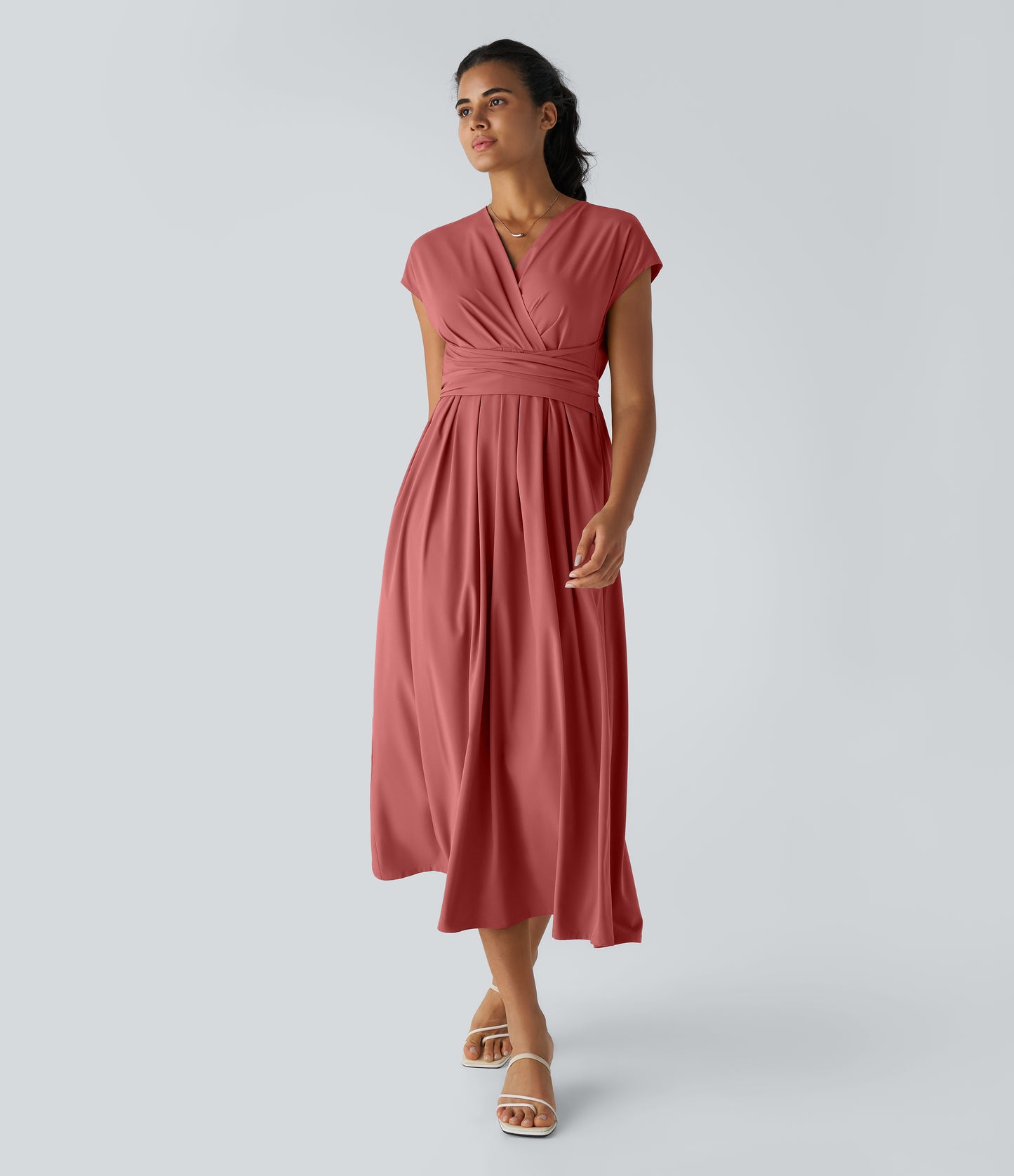 Women's Breezeful V-Neck Short Sleeve Quick-Dry Midi Dress with Pockets