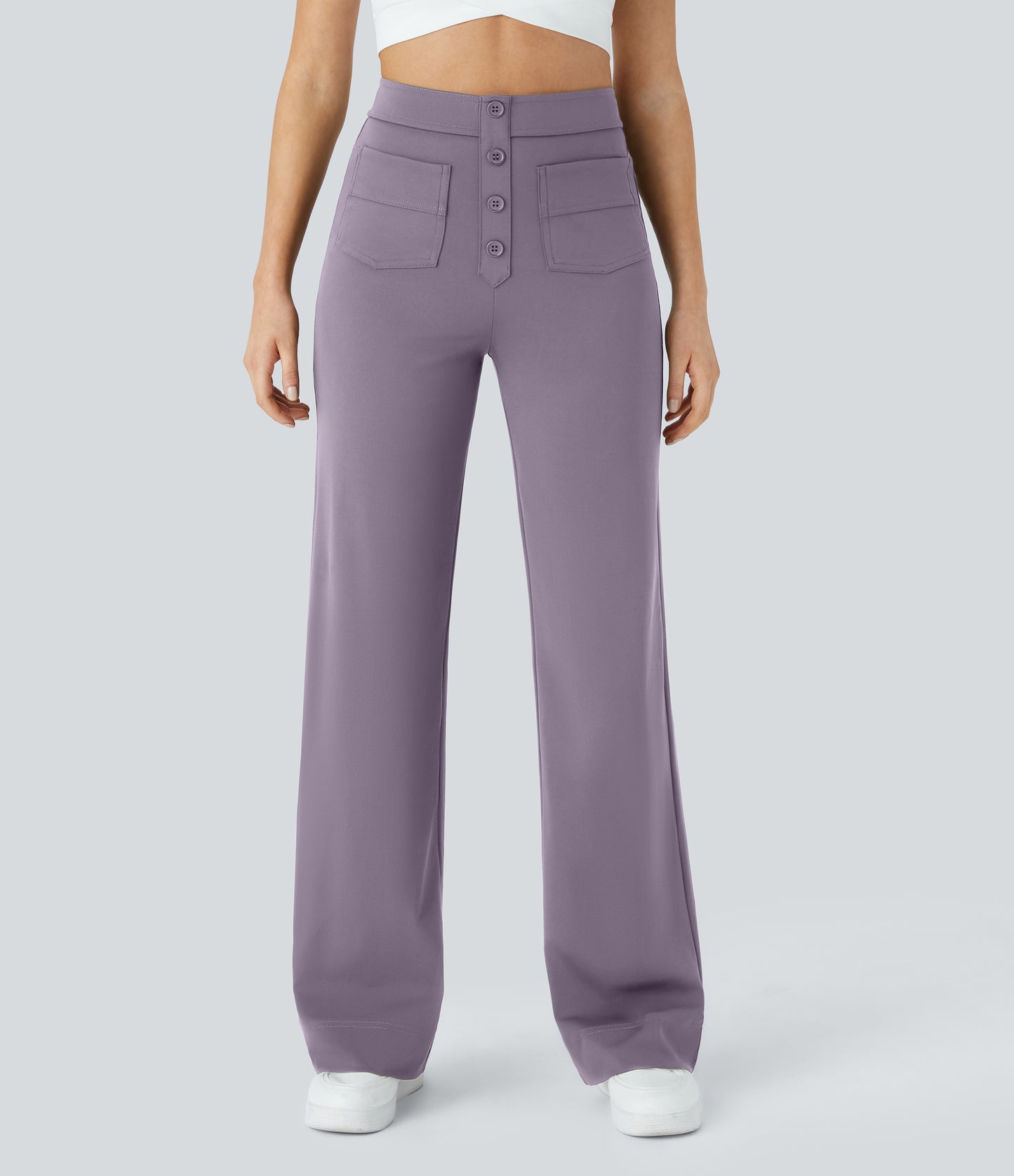 Halara High Waisted Button Straight Leg Casual Pants with Multiple Pockets