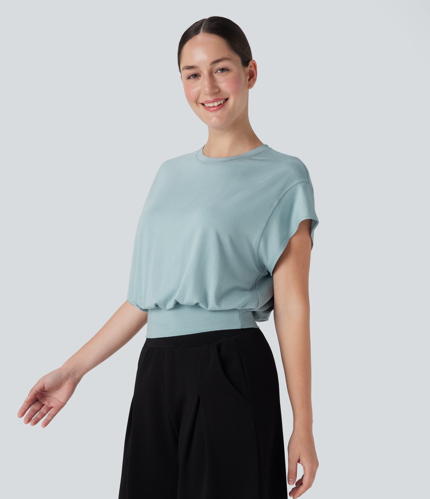Women's Versatile Round Neck Short Batwing Sleeve Relaxed Fit Work T-Shirt