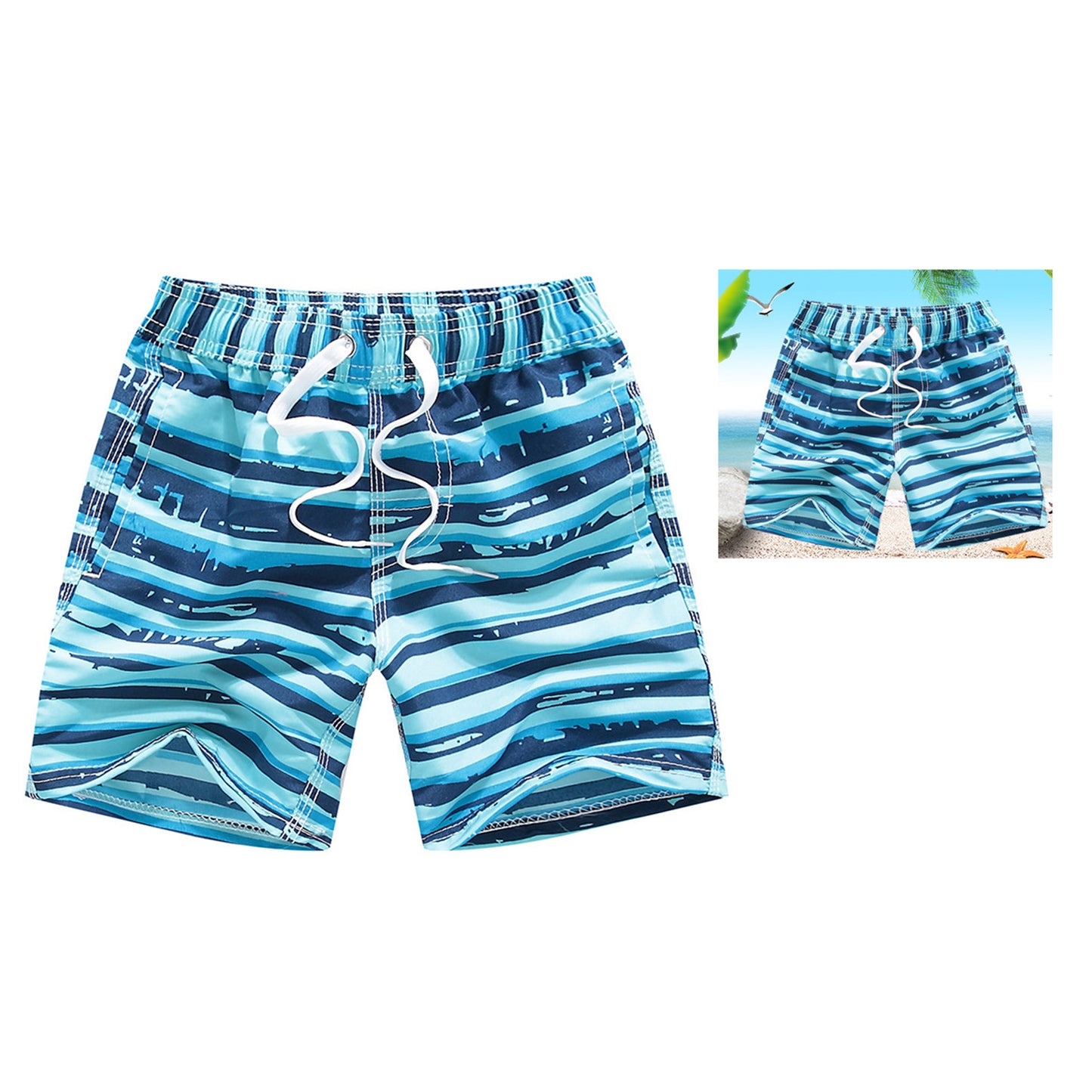 Kids Swim Short Pants Printed with 3 Pocket Drawstring Quick Dry Printed Elastic Beach Swim Shorts Sky Blue 5‑6 Years Old