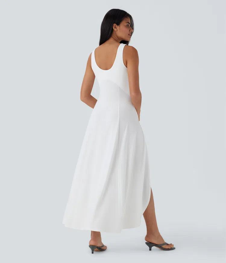 Women's U-Neck Backless Split Flowy Maxi Casual Tank Dress: Effortless Summer Style