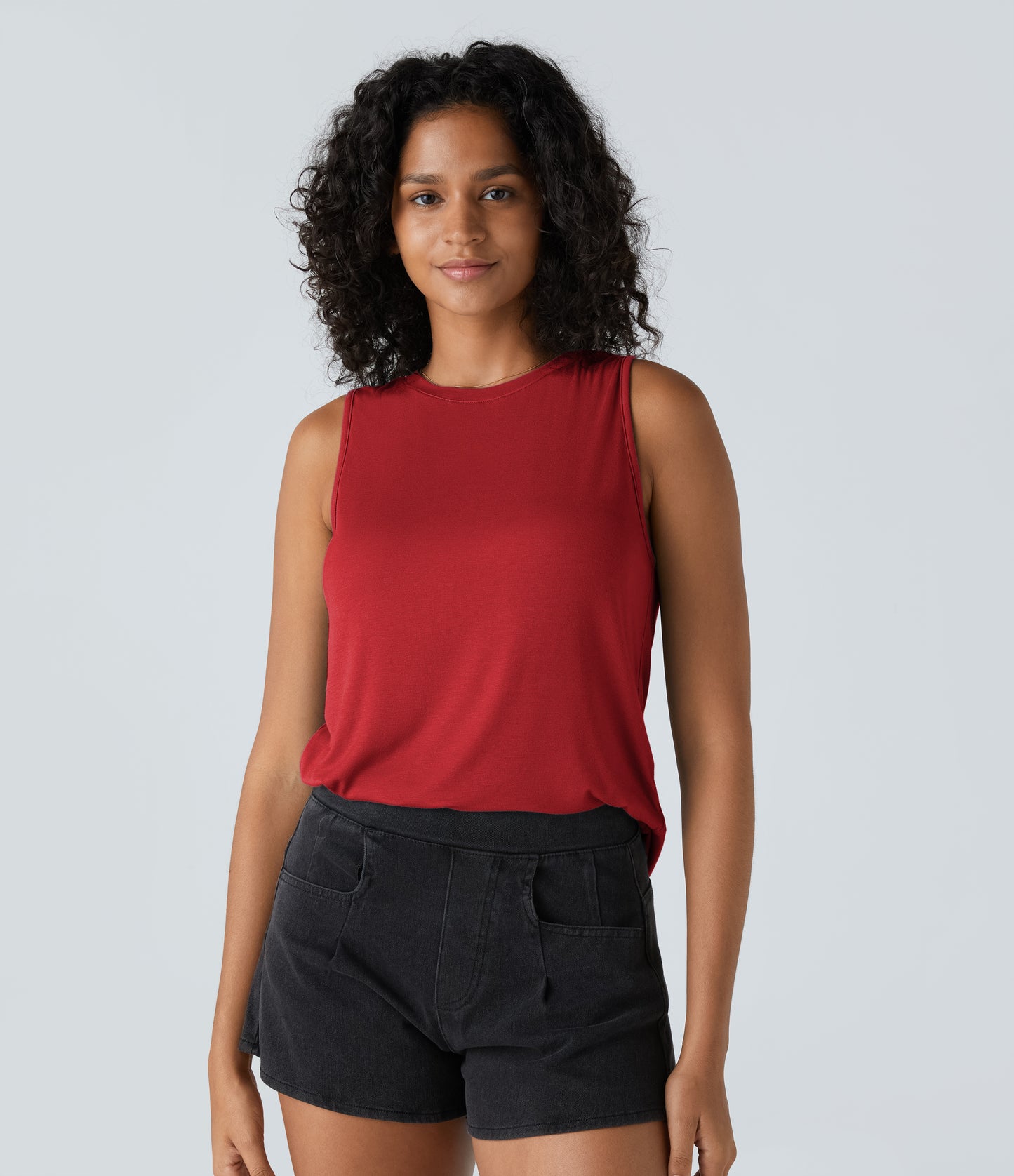 Women's Essential Ribbed Round Neck Casual Tank Top - Soft, Stretchy, Versatile