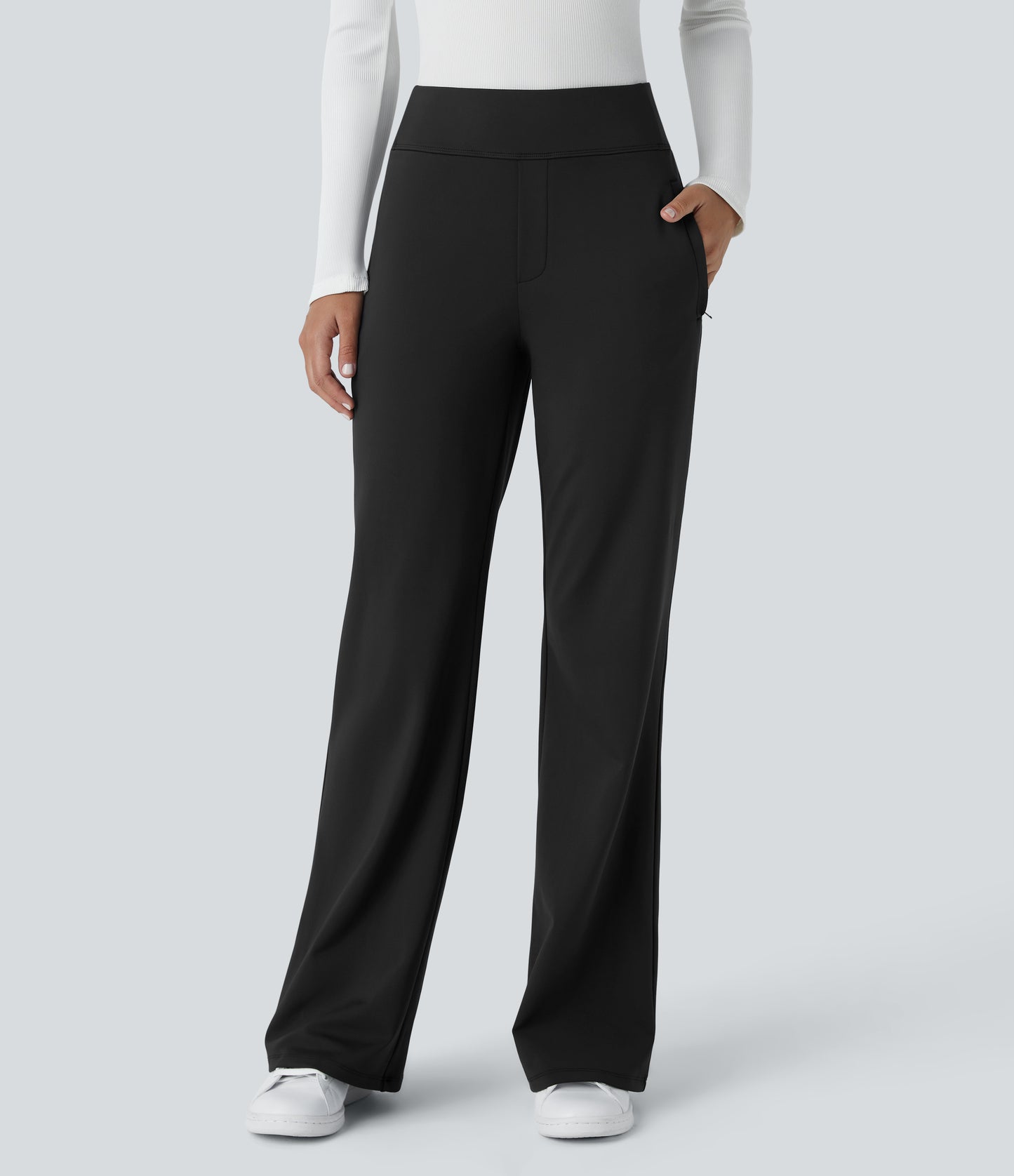 Halara Flex High Waisted Side Zipper Pocket Work Flare Pants