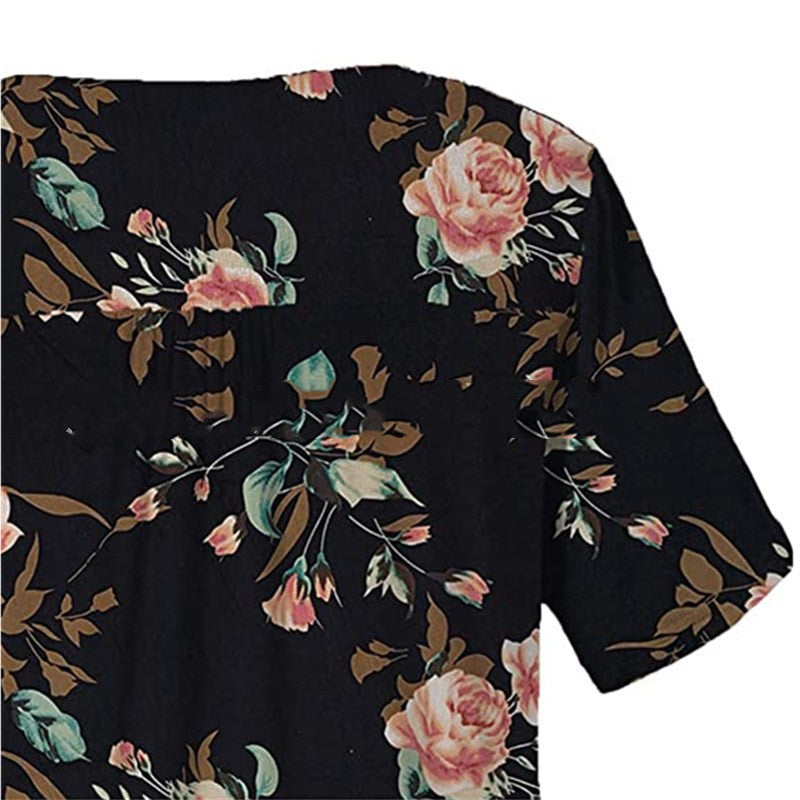Oversized Tunic Jacket Short Sleeve Casual Floral Print