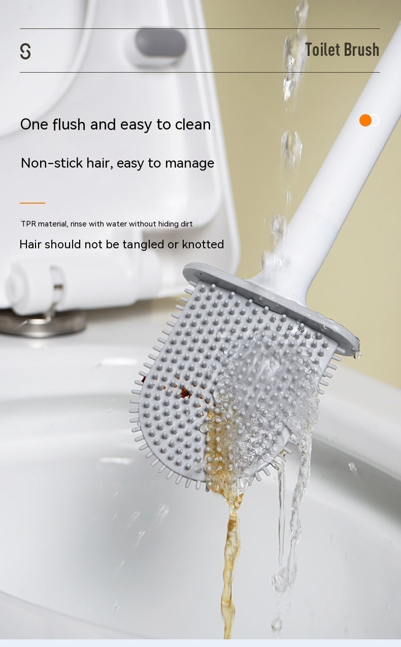 Hygienic wall-mount toilet cleaning brush with antibacterial silicone head and covered storage