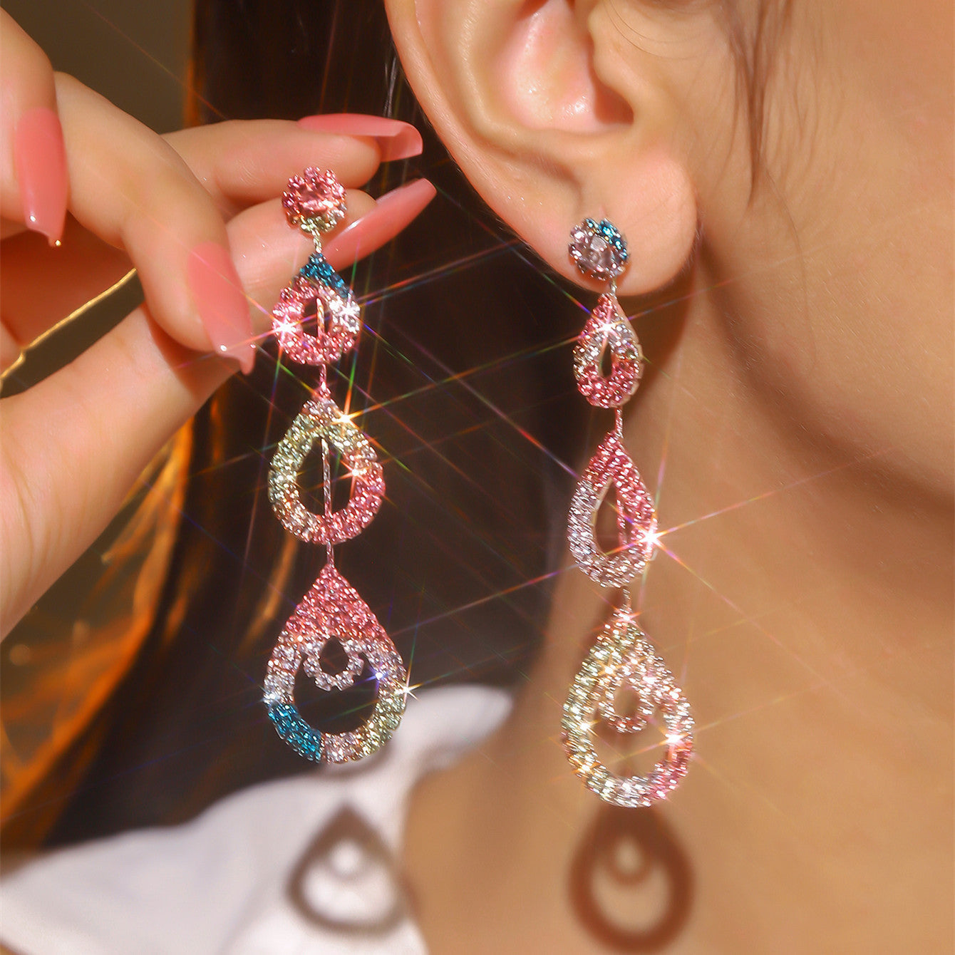 Rhinestone Long Earrings 04