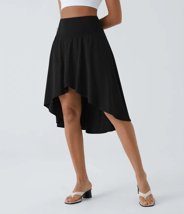 Breezeful High-Waisted Asymmetric Ruffle Flowy 2-in-1 Quick-Dry Dance Skirt