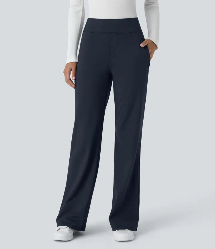 Halara Flex High Waisted Side Zipper Pocket Work Flare Pants