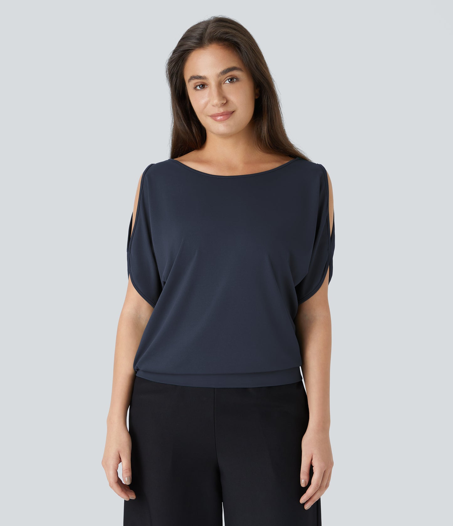 Halara Women's Boat Neck Cut Out T-Shirt: Stylish Short Sleeve Casual Top