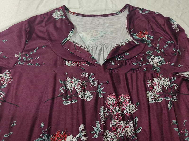 Oversized Tunic Jacket Short Sleeve Casual Floral Print
