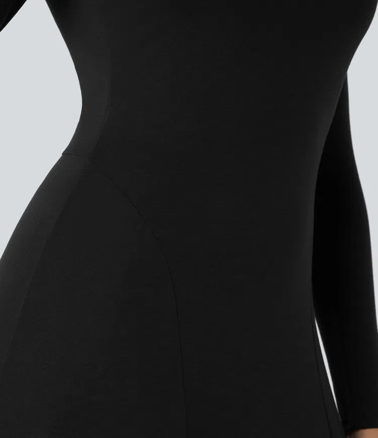 Elegant Draped V-Neck Long Sleeve Maxi Dress for Casual Everyday Style