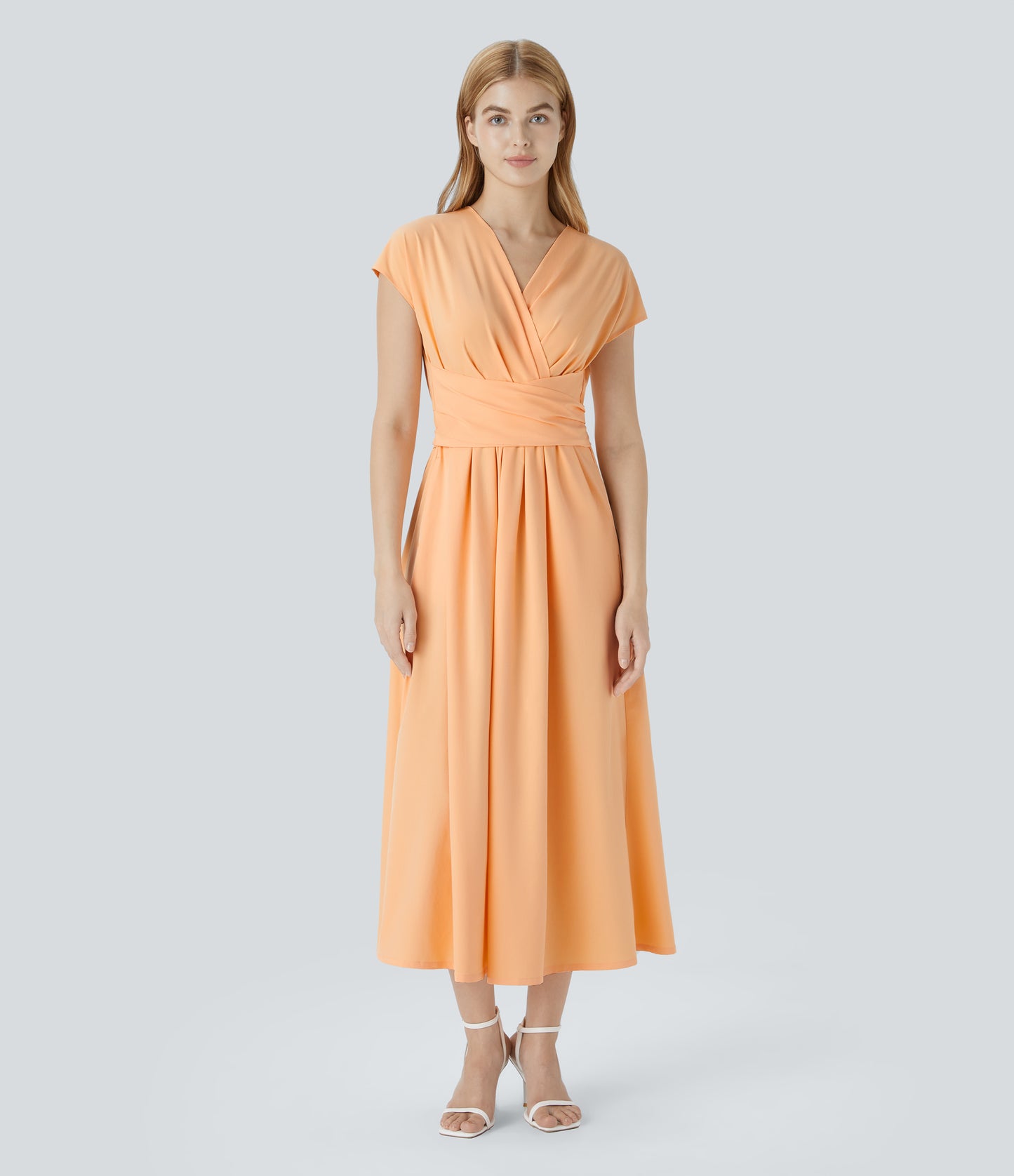 Women's Breezeful V-Neck Short Sleeve Quick-Dry Midi Dress with Pockets