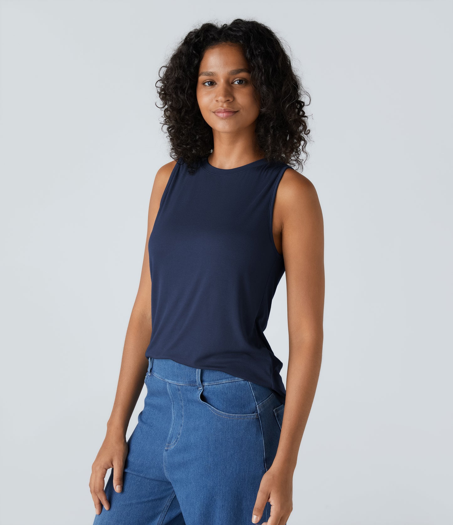 Women's Essential Ribbed Round Neck Casual Tank Top - Soft, Stretchy, Versatile