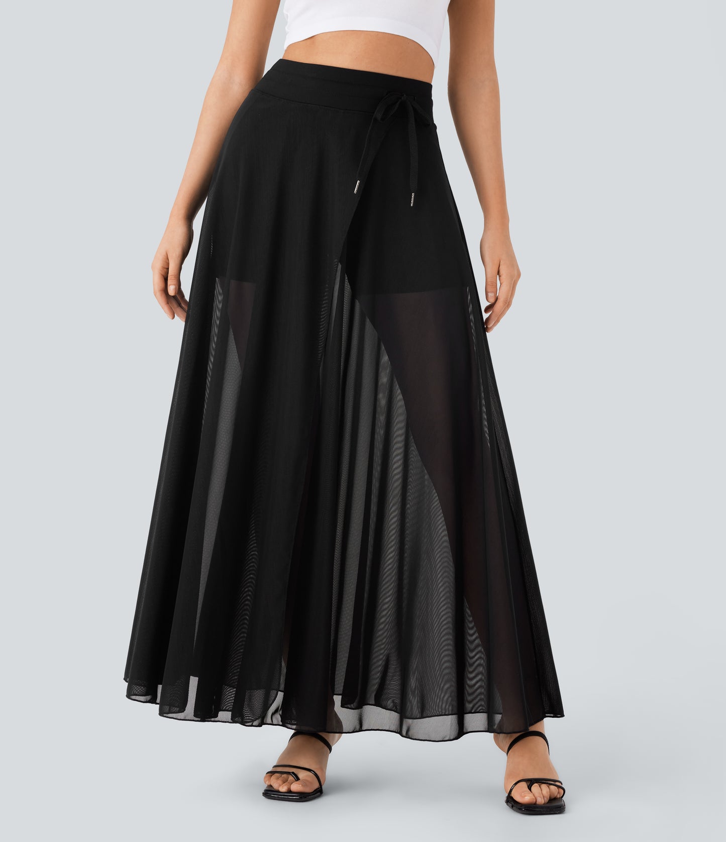 Effortless High Waisted Drawstring Maxi Skirt with Built-in Shorts & Pockets