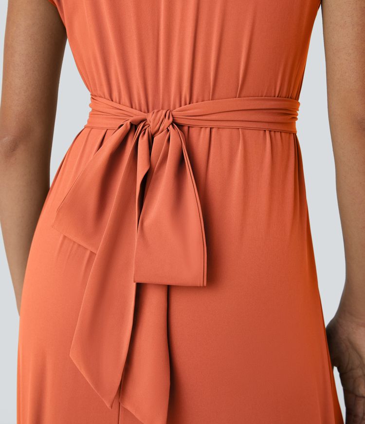 Women's Breezeful V-Neck Short Sleeve Quick-Dry Midi Dress with Pockets