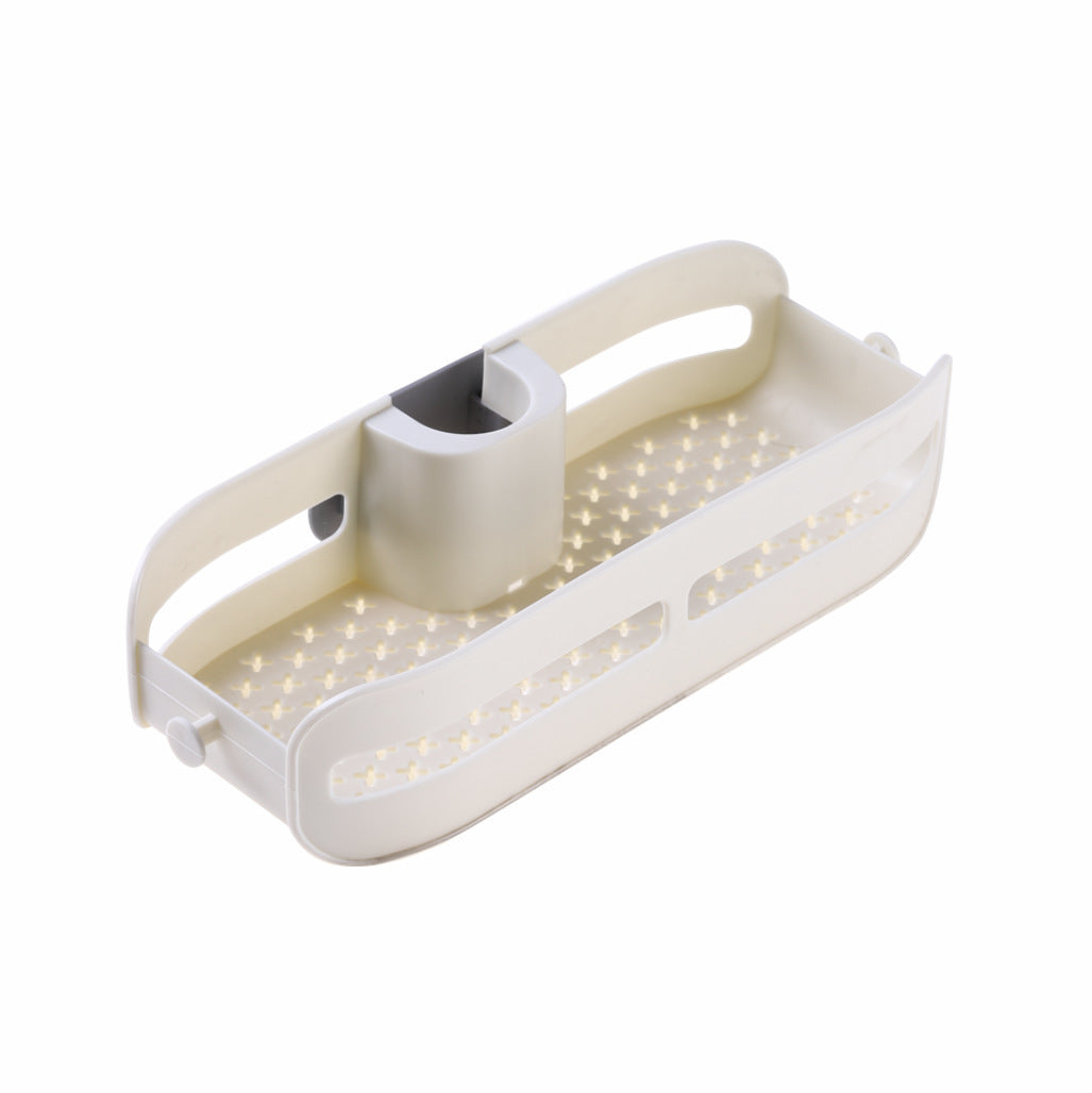 Kitchen sink organizer featuring convenient faucet-hanging capability with quick-install snap mechanism