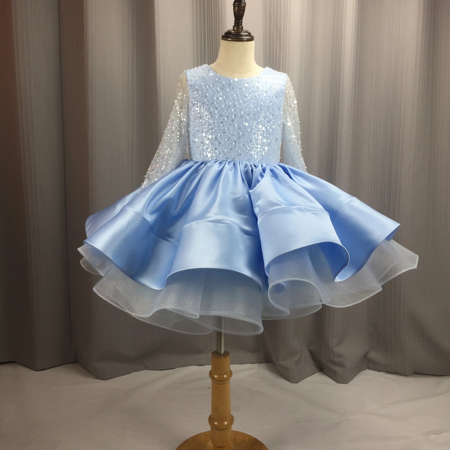 Long Sleeves New Style for Christmas 7 Years Old Lace Flower Girl Dresses