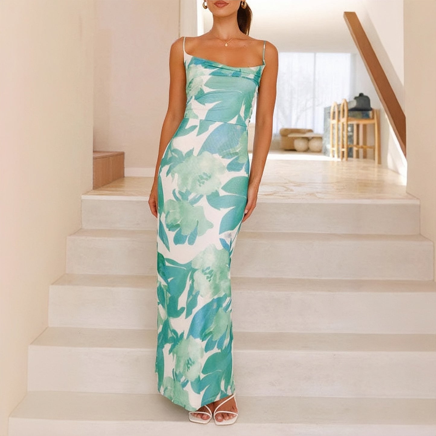 Summer Women's Printed Sleeveless Vest Camisole Sexy Slim Hip Dress