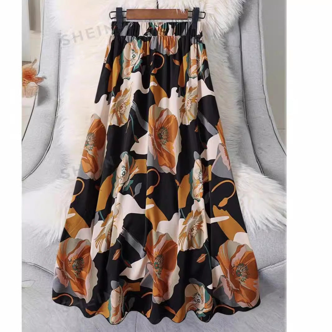 Micro-transparent Elastic Waist Printing Long Skirt Commuter's All-matching