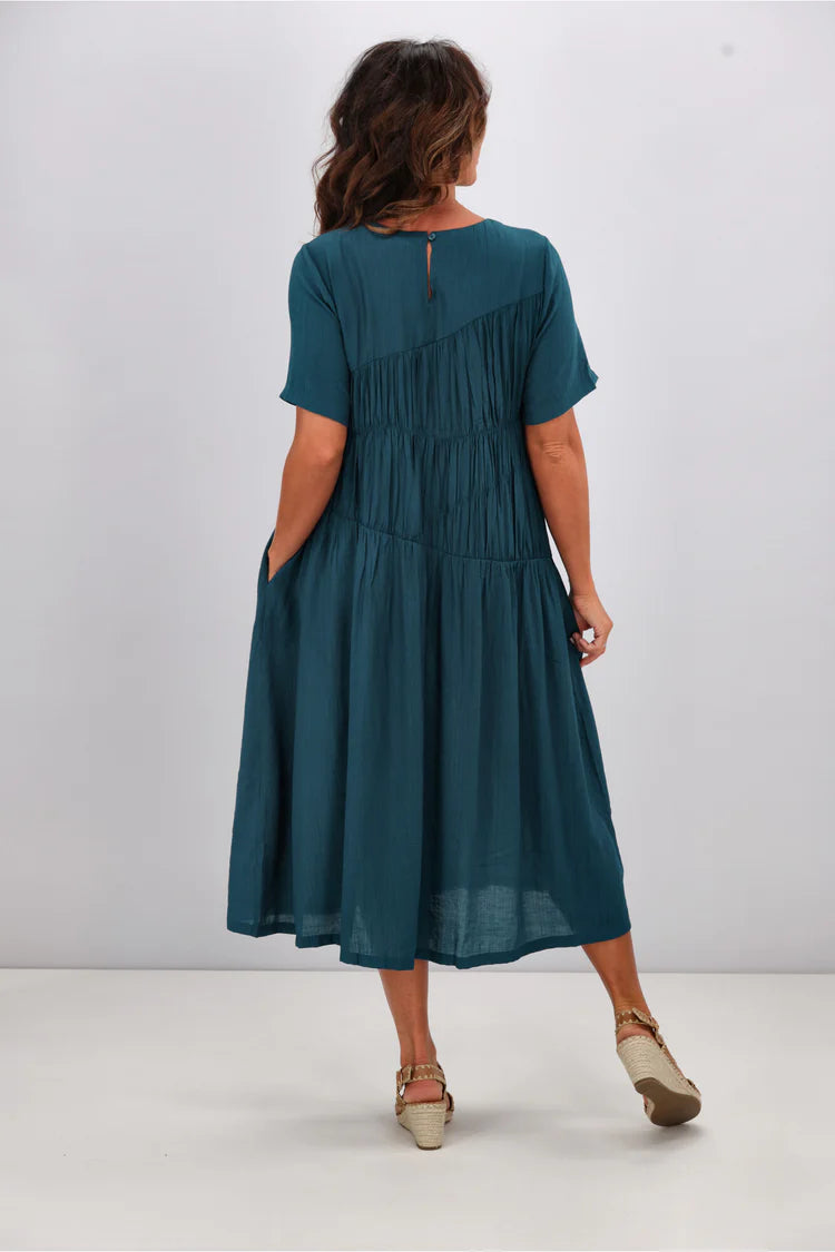 Shine On Label Alesandra Shirred Detail Dress Teal