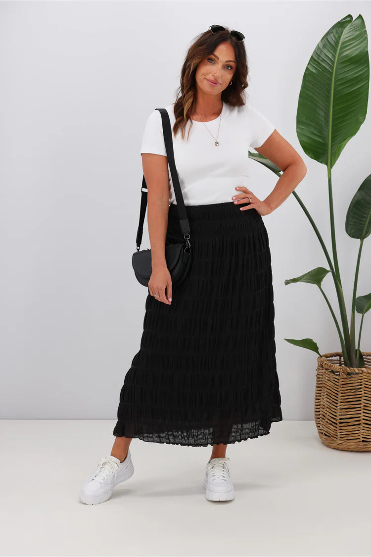 Shine On Label Kalani Textured Frill Hem Skirt Black