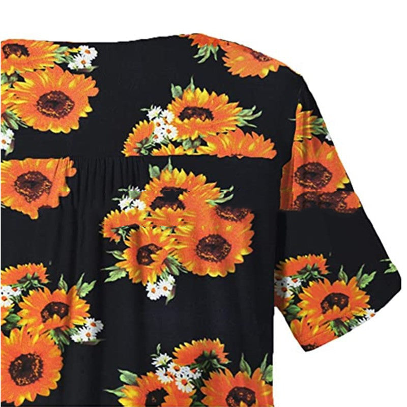 Oversized Tunic Jacket Short Sleeve Casual Floral Print