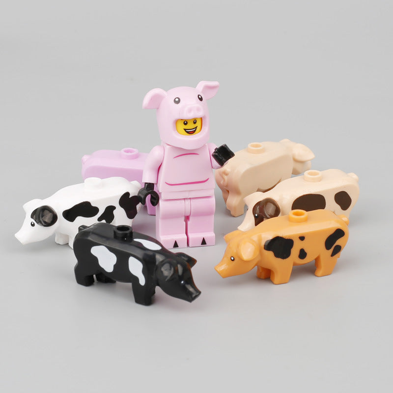 Farm Animal Cute Piggy City Minifigure Scene Plant Small Particle Building Block Toy