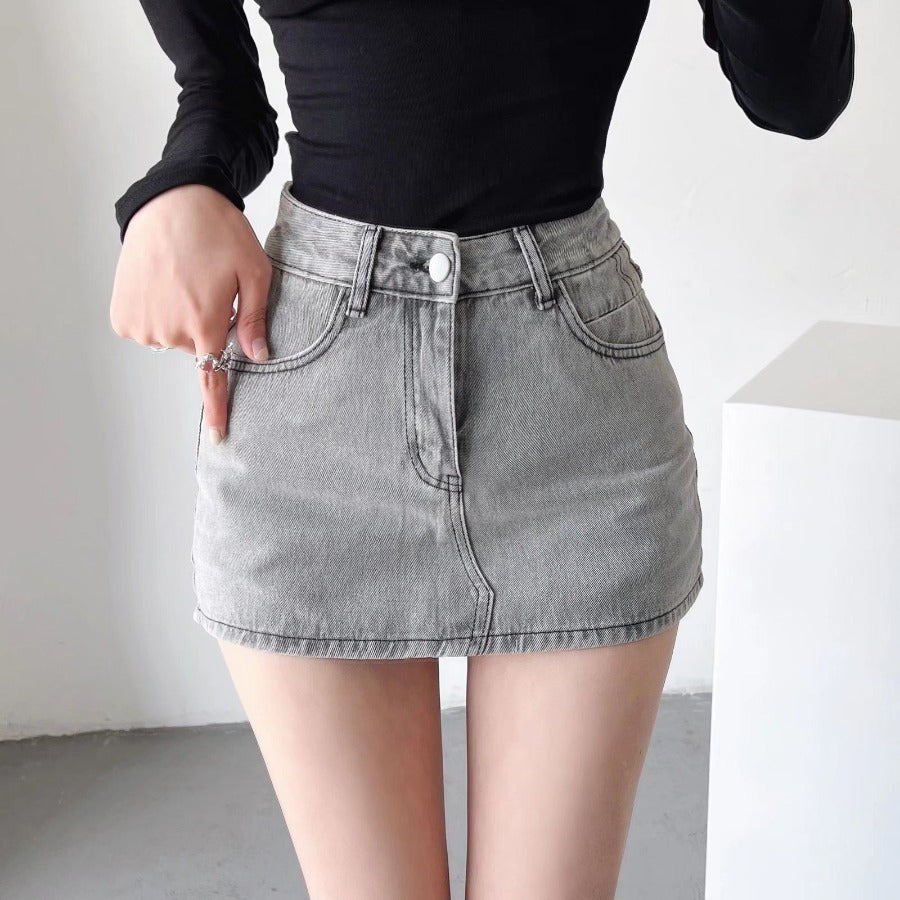 Sheath Ultra Short Denim Skirted Leggings Anti-exposure Underpants Denim European And American