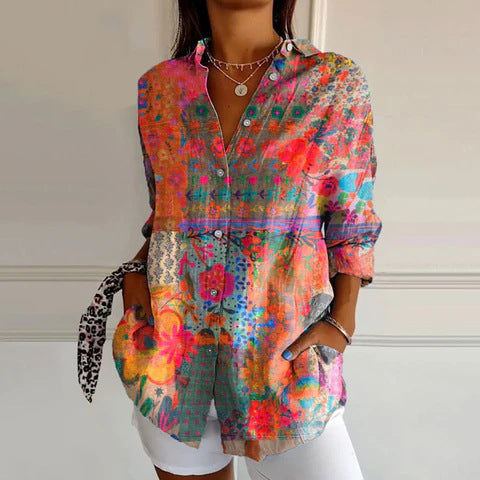 New Women's Long Sleeved Shirt For Summer Fashion, 3D Printed Shirt With Floral Pattern