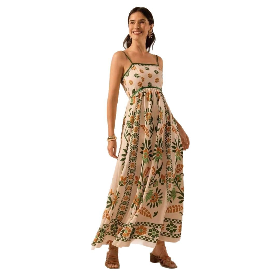 Printing Slip Dress Vacation Style Women's Clothing