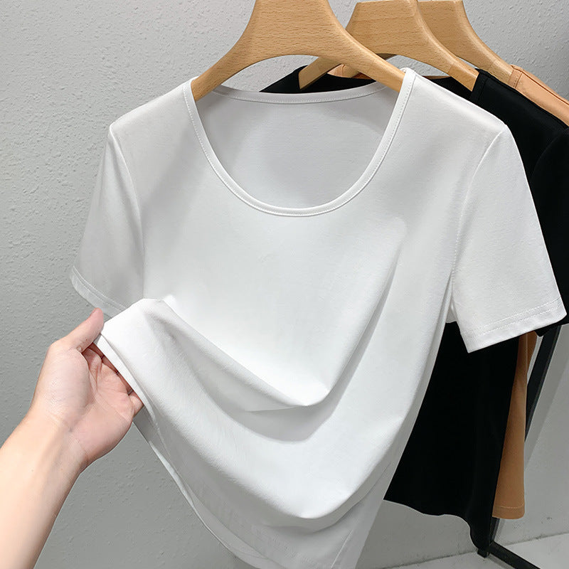 Women's Round Neck Double-sided Mercerized Cotton Short-sleeved T-shirt