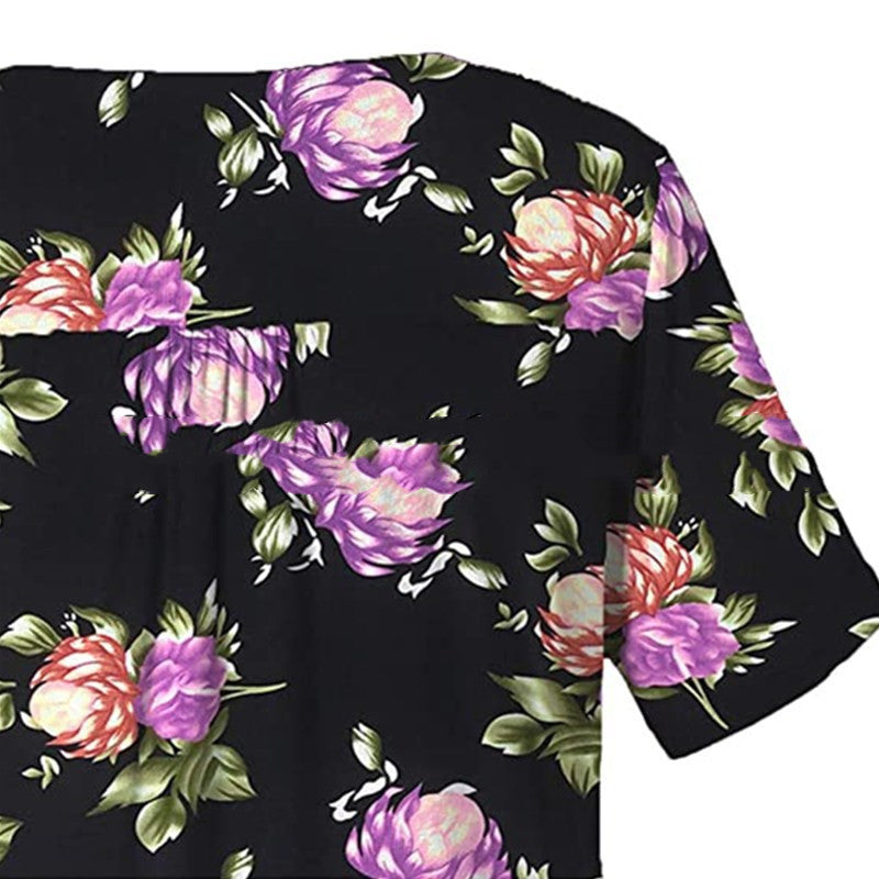 Oversized Tunic Jacket Short Sleeve Casual Floral Print