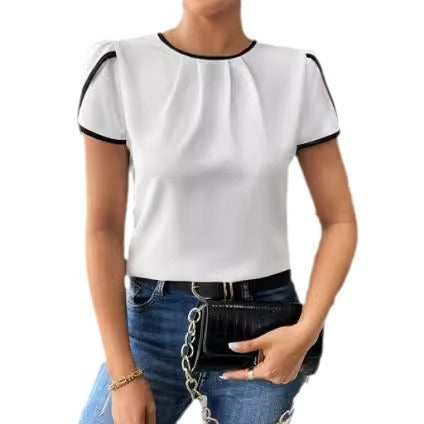 European And American Loose Casual Contrast Color Shirt Short Sleeve