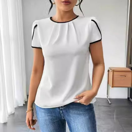 European And American Loose Casual Contrast Color Shirt Short Sleeve