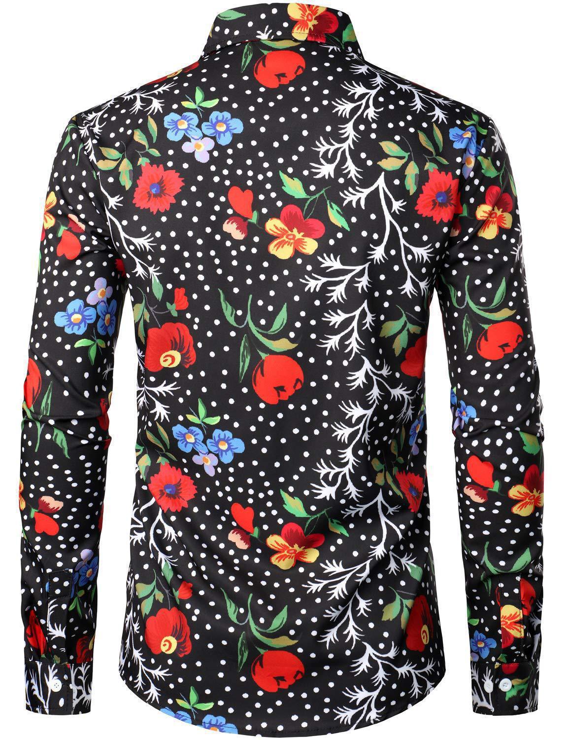 Fashion 3D Rose Printing Men's Long Shirt