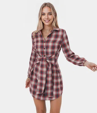 High Neck Long Sleeve Belted Knitted Bodycon Mini Casual Dress