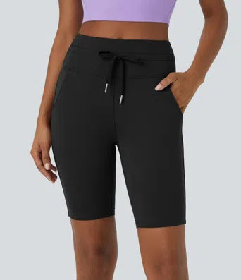 Softlyzero Airy High Waisted Drawstring Side Pocket Plain Cool Touch Shorts 9'