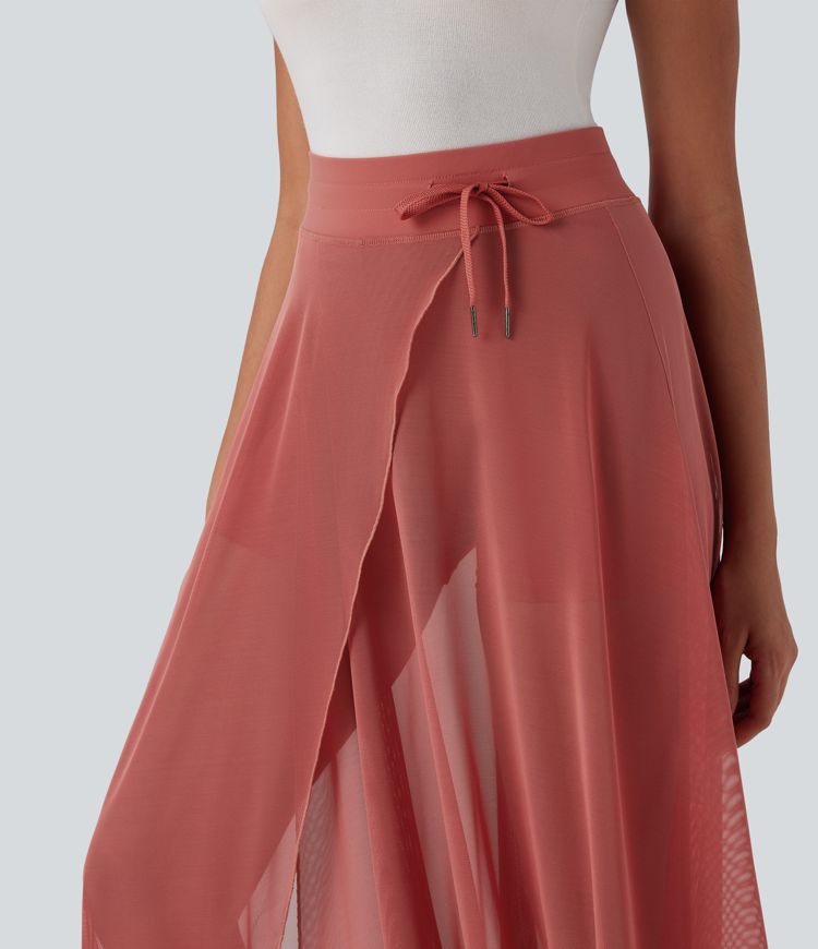 Effortless High Waisted Drawstring Maxi Skirt with Built-in Shorts & Pockets