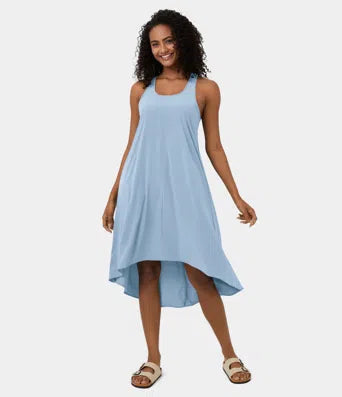 Breezeful™ Backless Racerback Side Pocket High Low Flowy Midi Quick Dry Casual Dress