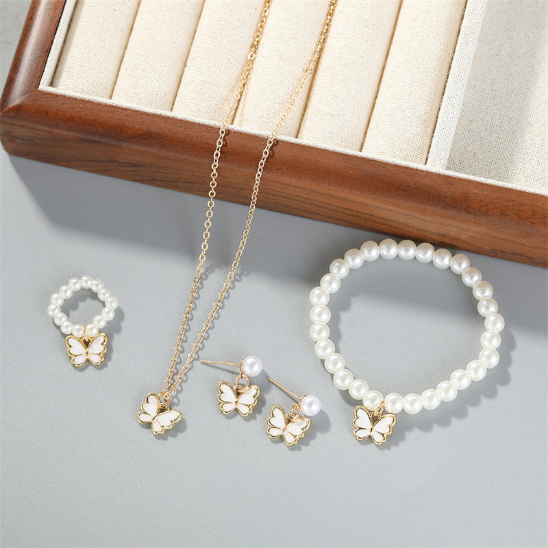 Butterfly Necklace For Women Bracelet Ring Earrings Suit 01