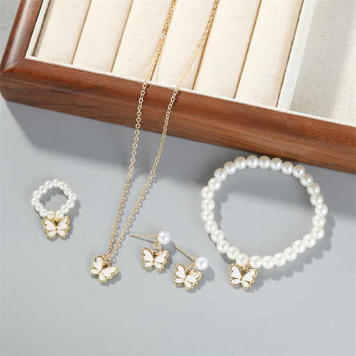 Butterfly Necklace For Women Bracelet Ring Earrings Suit 01