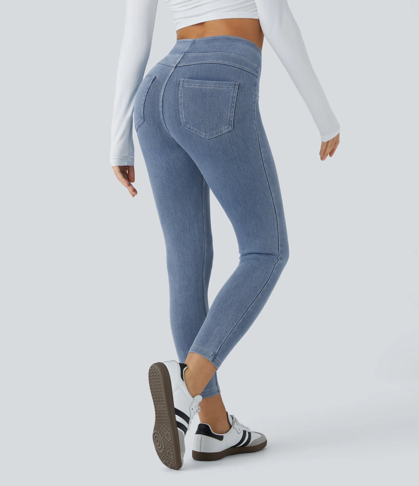 Halara Flex High Waisted Back Side Pocket Stretchy Knit Denim Casual Leggings