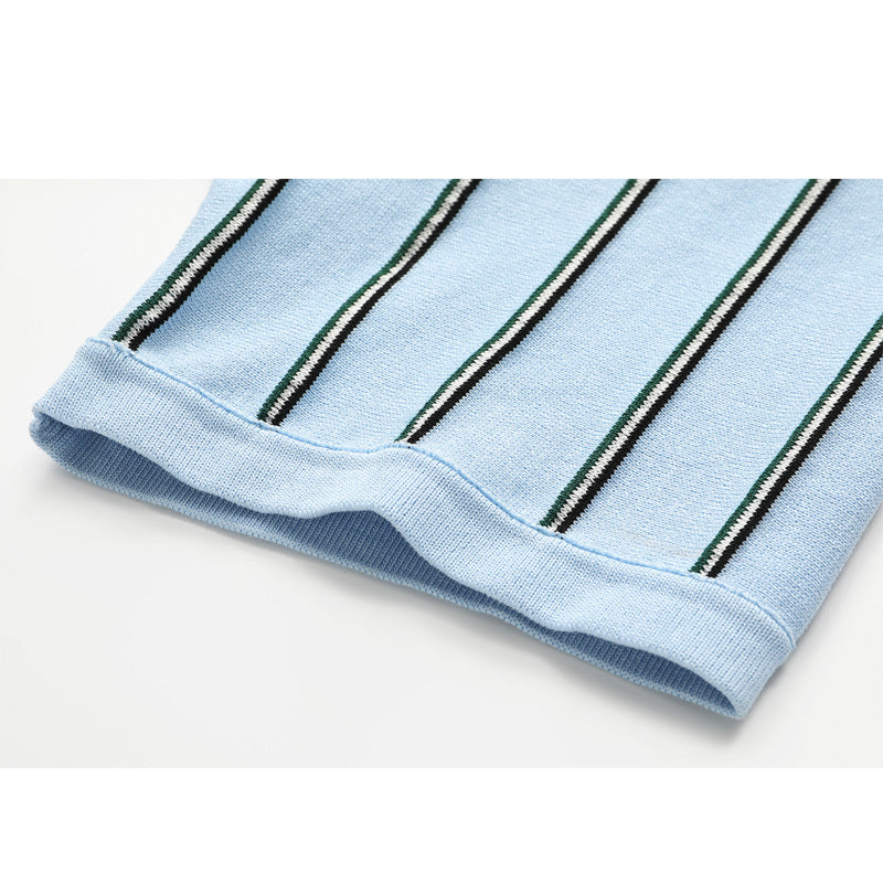 Fashionable Knitting Design Sense Niche Polo Collar Striped T-shirt For Women