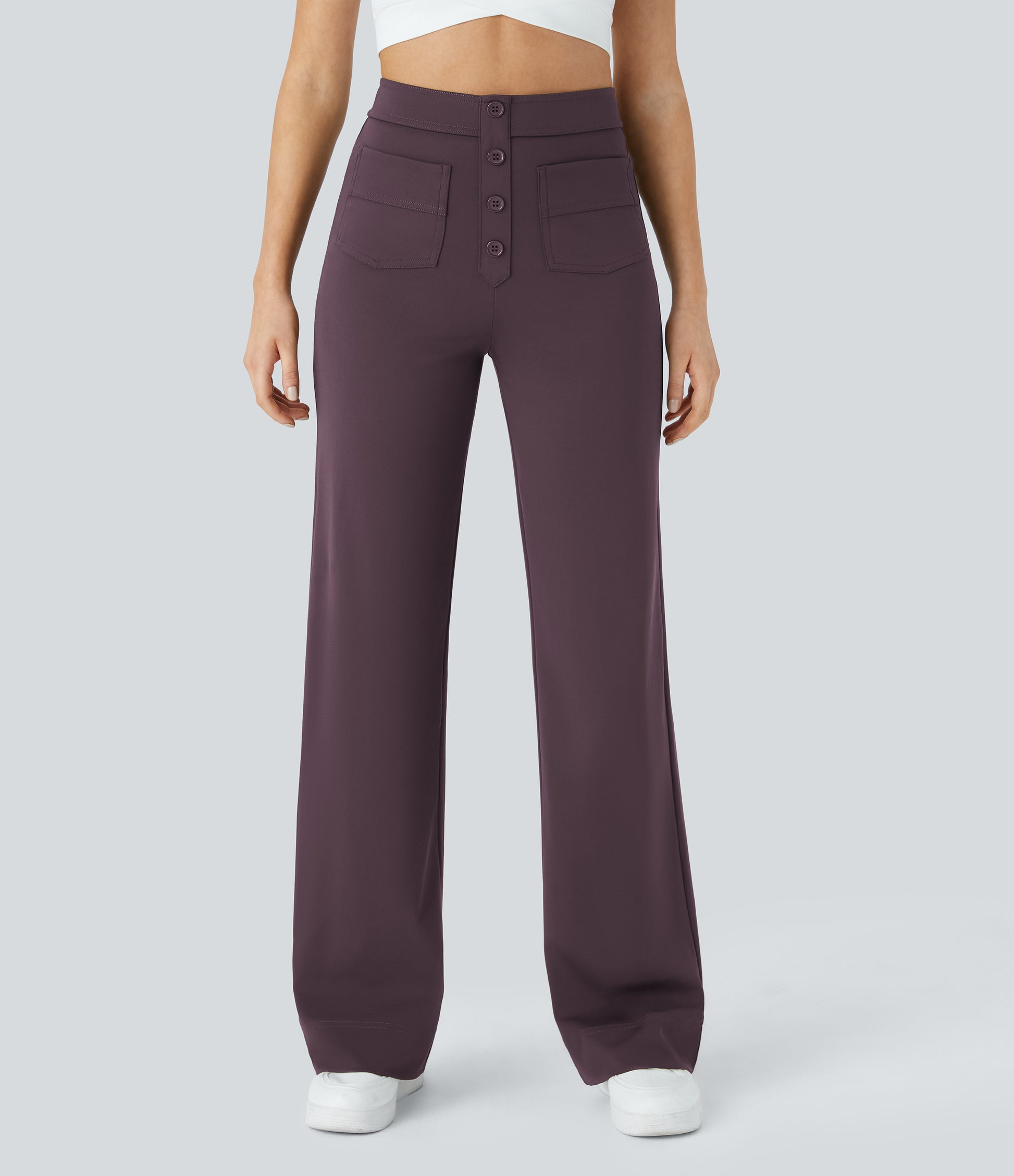 Halara High Waisted Button Straight Leg Casual Pants with Multiple Pockets
