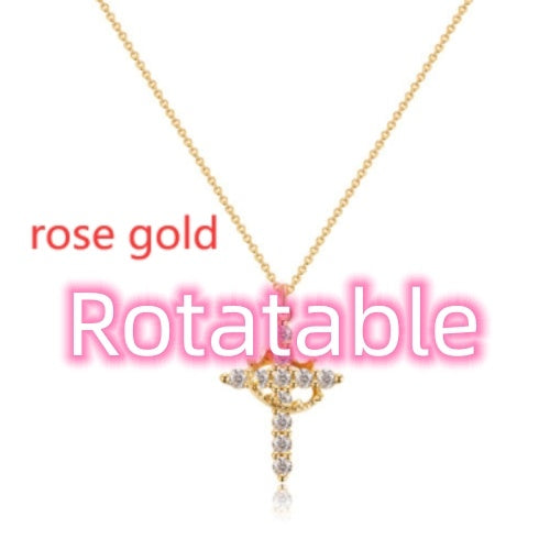 Cross Full Diamond Crown Rotatable Necklace 06